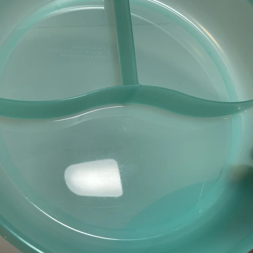 Tupperware Crystal Wave Plus #3284C Divided Container Dish w/ Lid Teal Blue Nice